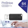 Verbatim PinStripe 64GB USB 2.0 Stick Μαύρο