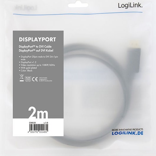 LogiLink Cable DVI-D male - DisplayPort male 2m (CV0131)