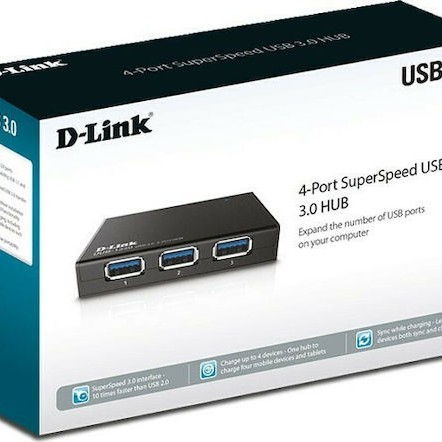 D-Link USB 3.0 Hub 4 Θυρών με σύνδεση USB-A και Εξωτερική Παροχή Ρεύματος