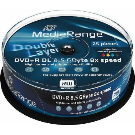 MediaRange Εγγράψιμα DVD+R 8x Dual Layer Printable 8.5GB Cake Box 25τμχ