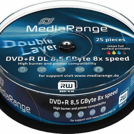 MediaRange Εγγράψιμα DVD+R 8x Dual Layer Printable 8.5GB Cake Box 25τμχ