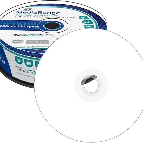 MediaRange Εγγράψιμα DVD+R 8x Dual Layer Printable 8.5GB Cake Box 25τμχ