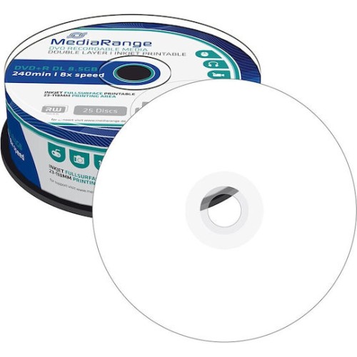 MediaRange Εγγράψιμα DVD+R 8x Dual Layer Printable 8.5GB Cake Box 25τμχ