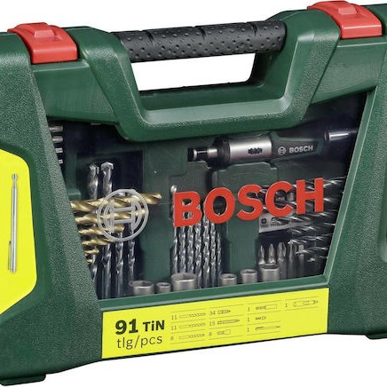 Bosch V-Line Σετ 91 Τρυπάνια Τιτανίου με Κυλινδρικό Στέλεχος για Μέταλλο και Ξύλο