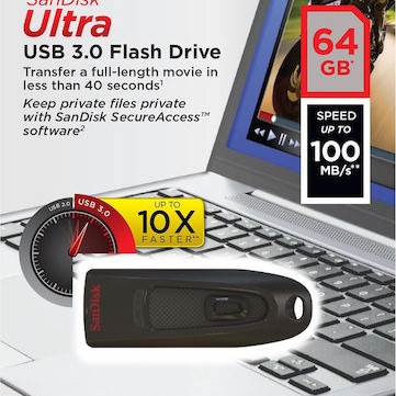 Sandisk Ultra 64GB USB 3.0 Stick Μαύρο
