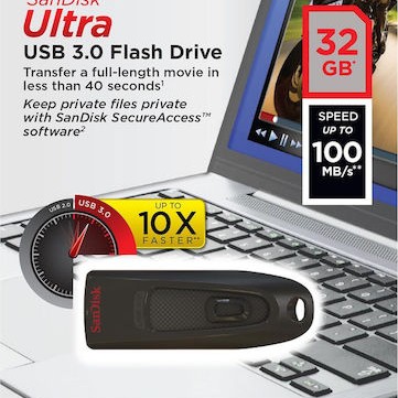 Sandisk Ultra 32GB USB 3.0 Stick Μαύρο