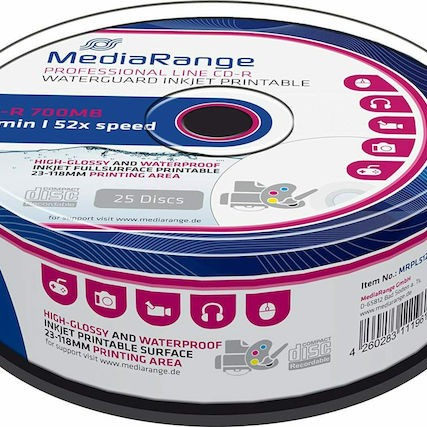 MediaRange Εγγράψιμα CD-R 52x Printable 700MB Cake Box 25τμχ