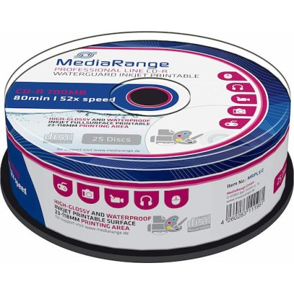 MediaRange Εγγράψιμα CD-R 52x Printable 700MB Cake Box 25τμχ