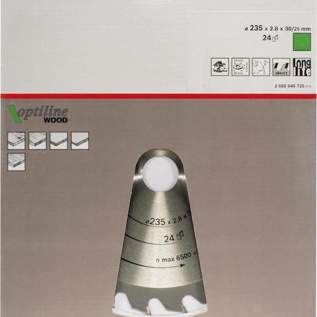 Bosch Optiline Wood Δίσκος Κοπής Ξύλου με 24 Δόντια 235mm 2608640725