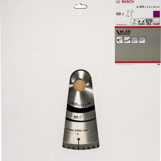 Bosch Δίσκος Κοπής Ξύλου με 80 Δόντια 305mm 2608640452