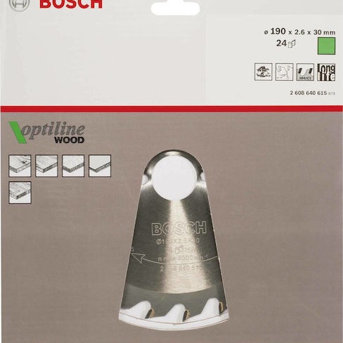 Bosch Optiline Wood Δίσκος Κοπής Ξύλου με 24 Δόντια 190mm
