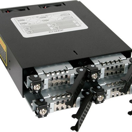 Icy Dock ToughArmor Rugged Full Metal 4 Bay 2.5 Inch SATA/SAS HDD And SDD Backplane Cage with locking Trays for External 5.25 Inch Bay Μαύρο MB994SK-1B