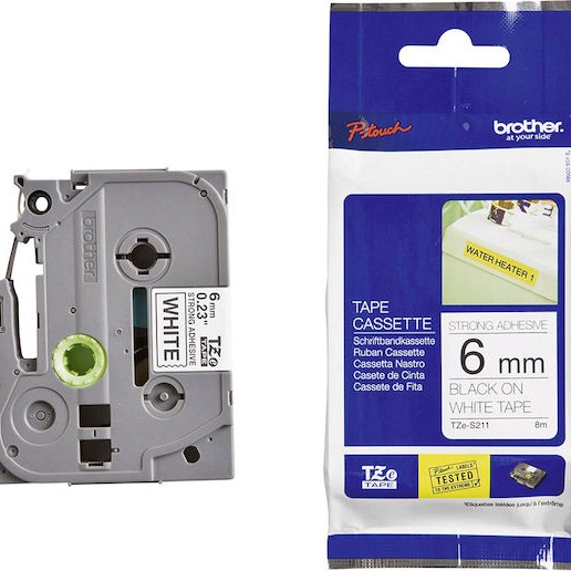 Brother Tze-s211 Ταινία Ετικετογράφου σε Μαύρο Χρώμα