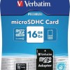 Verbatim Premium microSDHC 16GB Class 10 U1 UHS-I με αντάπτορα