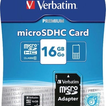 Verbatim Premium microSDHC 16GB Class 10 U1 UHS-I με αντάπτορα