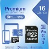 Verbatim Premium microSDHC 16GB Class 10 U1 UHS-I με αντάπτορα