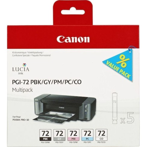 Canon PGI-72 Γνήσιο Πακέτο 5 Μελανιών Εκτυπωτή InkJet Photo Κυανό / Photo Ματζέντα / Photo Μαύρο / Γκρι / Chroma Optimizer (6403B007)