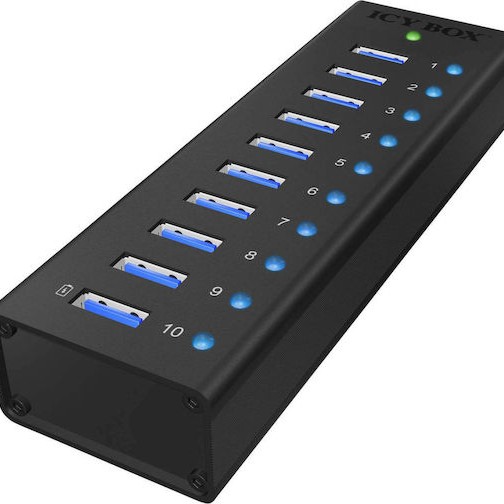 Icy Box USB 3.0 Hub 10 Θυρών με σύνδεση USB-A & Θύρα Φόρτισης και Εξωτερική Παροχή Ρεύματος