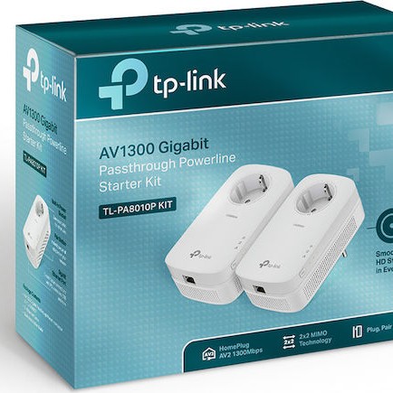 TP-LINK TL-PA8010P KIT v4 Powerline Διπλό για Ενσύρματη Σύνδεση με Passthrough Πρίζα και Θύρα Gigabit Ethernet