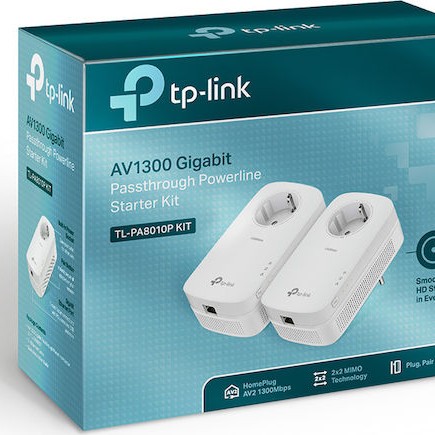 TP-LINK TL-PA8010P KIT v4 Powerline Διπλό για Ενσύρματη Σύνδεση με Passthrough Πρίζα και Θύρα Gigabit Ethernet