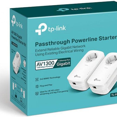 TP-LINK TL-PA8010P KIT v4 Powerline Διπλό για Ενσύρματη Σύνδεση με Passthrough Πρίζα και Θύρα Gigabit Ethernet