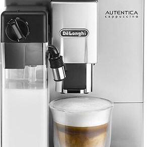 De'Longhi Autentica Αυτόματη Μηχανή Espresso 1450W Πίεσης 15bar για Cappuccino με Μύλο Άλεσης Ασημί
