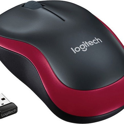 Logitech M185 (910-002237) Ασύρματο Mini Ποντίκι Black/Red