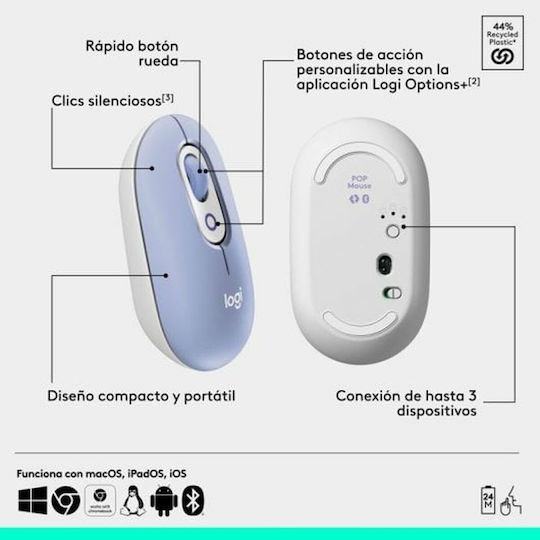 Logitech POP Emoji Ασύρματο Bluetooth Ποντίκι Lila