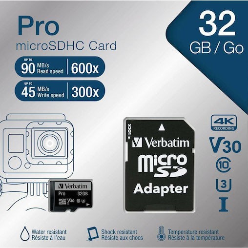 Verbatim Pro microSDHC 32GB Class 10 U3 UHS-I με αντάπτορα