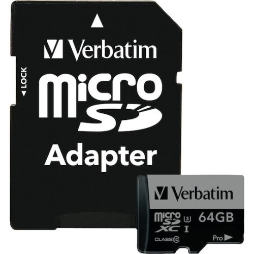 Verbatim Pro microSDXC 64GB Class 10 U3 UHS-I με αντάπτορα