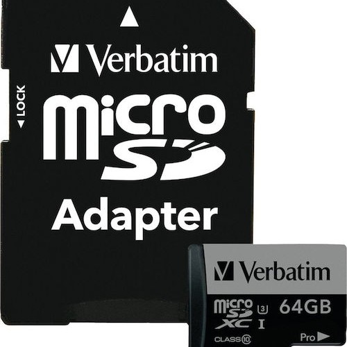 Verbatim Pro microSDXC 64GB Class 10 U3 UHS-I με αντάπτορα
