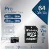 Verbatim Pro microSDXC 64GB Class 10 U3 UHS-I με αντάπτορα