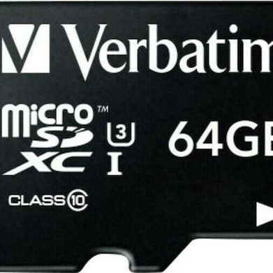 Verbatim Pro microSDXC 64GB Class 10 U3 UHS-I με αντάπτορα