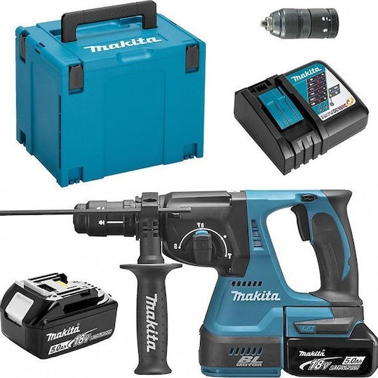 Makita Κρουστικό Σκαπτικό Πιστολέτο Μπαταρίας Brushless 18V 2x5Ah με Υποδοχή SDS Plus / Ταχείας