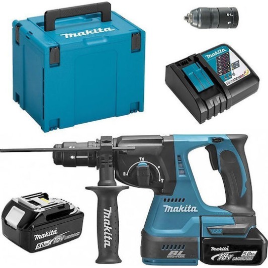 Makita Κρουστικό Σκαπτικό Πιστολέτο Μπαταρίας Brushless 18V 2x5Ah με Υποδοχή SDS Plus / Ταχείας