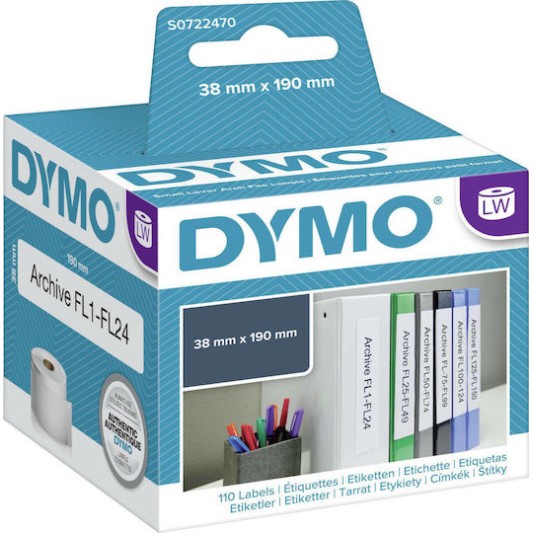 Dymo 99018 110 Αυτοκόλλητες Ετικέτες σε Ρολό για Εκτυπωτή Ετικετών 190x38mm