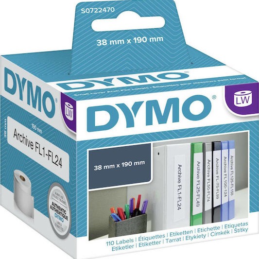 Dymo 99018 110 Αυτοκόλλητες Ετικέτες σε Ρολό για Εκτυπωτή Ετικετών 190x38mm