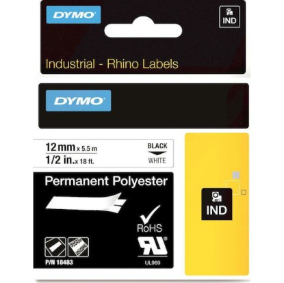Dymo IND Permanent Polyester Ταινία Ετικετογράφου 5.5m x 12mm σε Λευκό Χρώμα