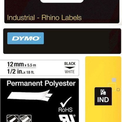 Dymo IND Permanent Polyester Ταινία Ετικετογράφου 5.5m x 12mm σε Λευκό Χρώμα