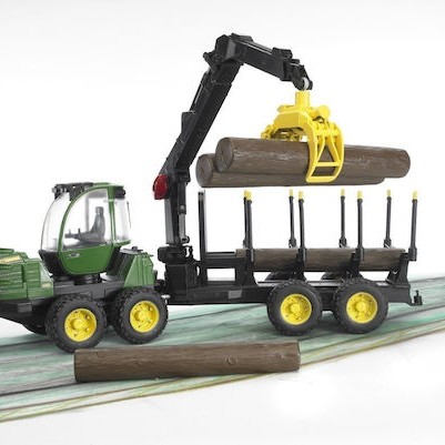 Bruder Τρακτέρ John Deere με Γερανό & 4 Κορμούς