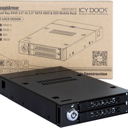 Icy Dock ToughArmor Rugged Full Metal Dual Bay RAID 2.5 Inch SATA HDD/SSD Mobile Rack for External 3.5 Inch Drive Bay Μαύρο (MB992SKR-B)
