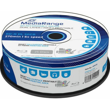 MediaRange Εγγράψιμα BD-R 6x Dual Layer Printable 50GB Cake Box 25τμχ