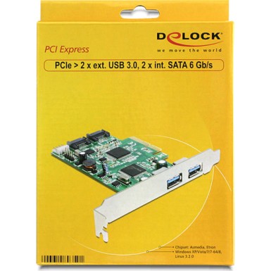 DeLock Κάρτα PCIe σε 2 εσωτερικές θύρες SATA III και 2 εξωτερικές θύρες USB 3.0