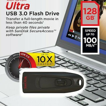 Sandisk Ultra 128GB USB 3.0 Stick Μαύρο