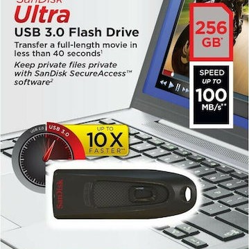 Sandisk Ultra 256GB USB 3.0 Stick Μαύρο