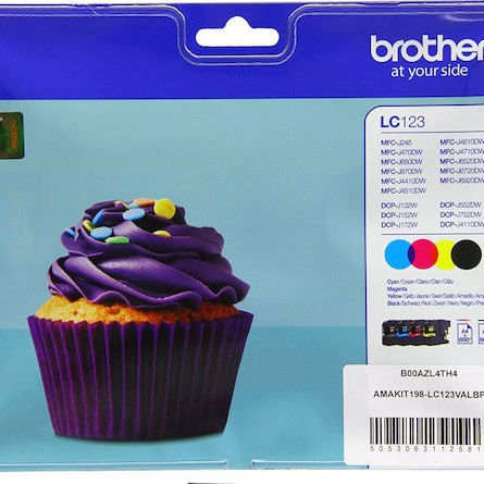 Brother LC123 Γνήσιο Πακέτο 4 Μελανιών Εκτυπωτή InkJet Κίτρινο / Κυανό / Ματζέντα / Μαύρο (LC-123VALBP)