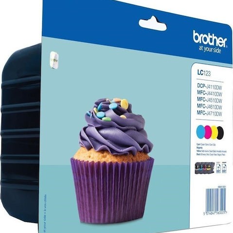 Brother LC123 Γνήσιο Πακέτο 4 Μελανιών Εκτυπωτή InkJet Κίτρινο / Κυανό / Ματζέντα / Μαύρο (LC-123VALBP)
