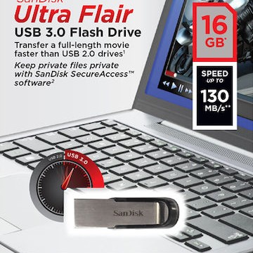 Sandisk Ultra Flair 16GB USB 3.0 Stick Μαύρο