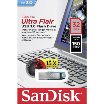Sandisk Ultra Flair 32GB USB 3.0 Stick Μαύρο