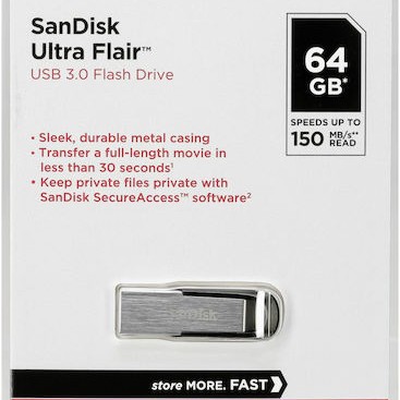 Sandisk Ultra Flair 64GB USB 3.0 Stick Μαύρο